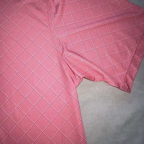 Foot Joy FJ Mens Polo Shirt XL Salmon White Diagonal Plaid Print Black Hawk Logo - Picture 6 of 11